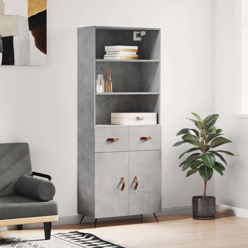 Buffet haut Gris béton 69,5x34x180 cm Bois d'ingénierie - XIOS