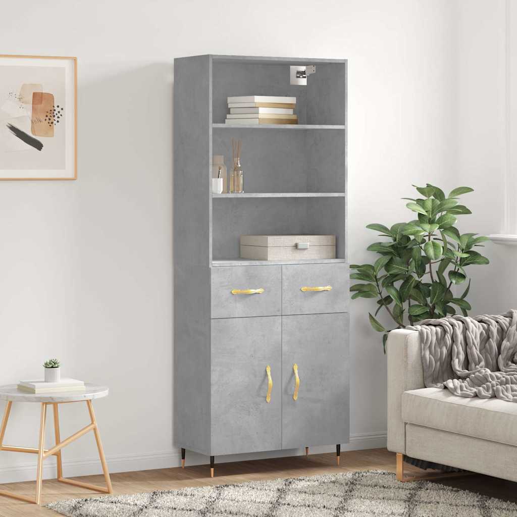 Buffet haut Gris béton 69,5x34x180 cm Bois d'ingénierie - XIOS