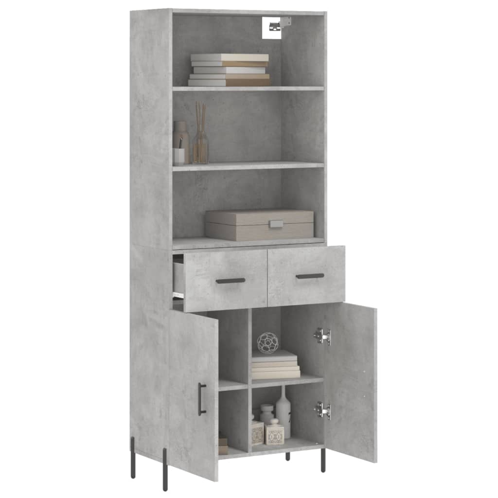 Buffet haut Gris béton 69,5x34x180 cm Bois d'ingénierie - XIOS