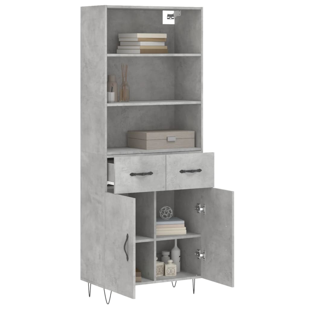 Buffet haut Gris béton 69,5x34x180 cm Bois d'ingénierie - XIOS
