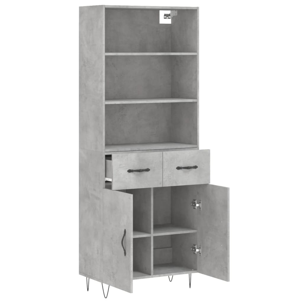 Buffet haut Gris béton 69,5x34x180 cm Bois d'ingénierie - XIOS