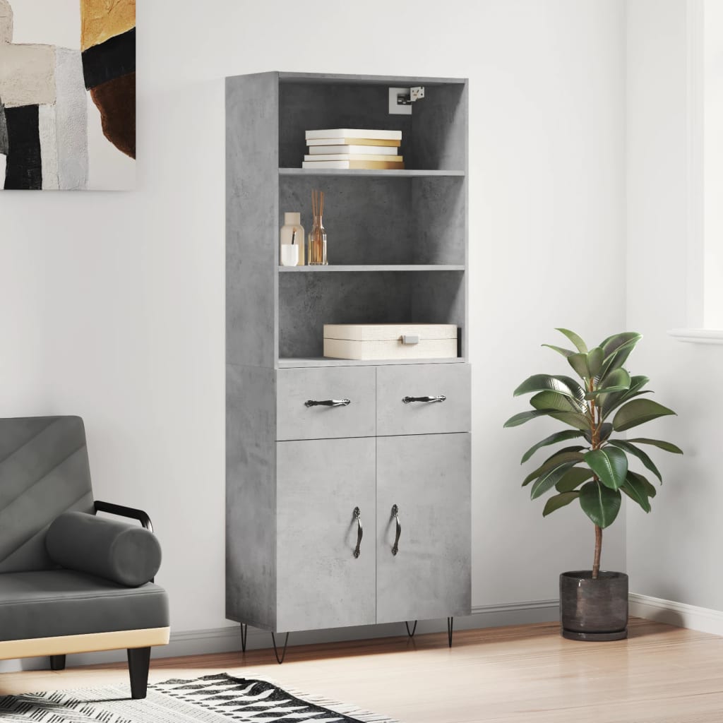 Buffet haut Gris béton 69,5x34x180 cm Bois d'ingénierie - XIOS