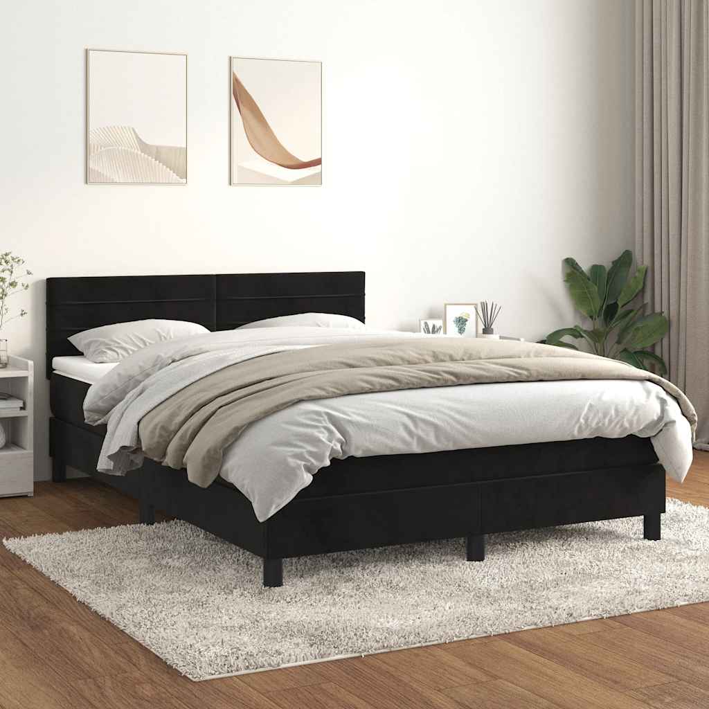 Sommier à lattes de lit avec matelas Noir 140x190 cm Velours - XIOS
