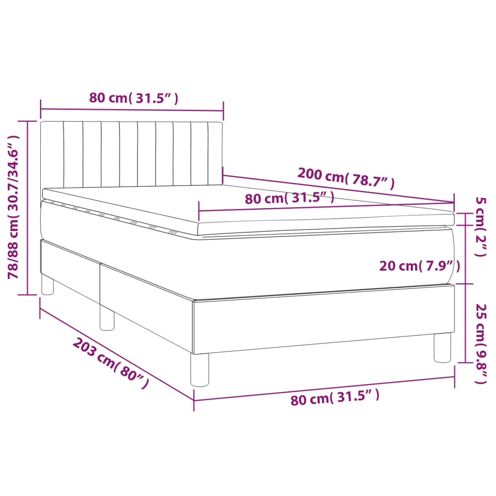 Sommier à lattes de lit et matelas Gris foncé 80x200 cm Velours - XIOS