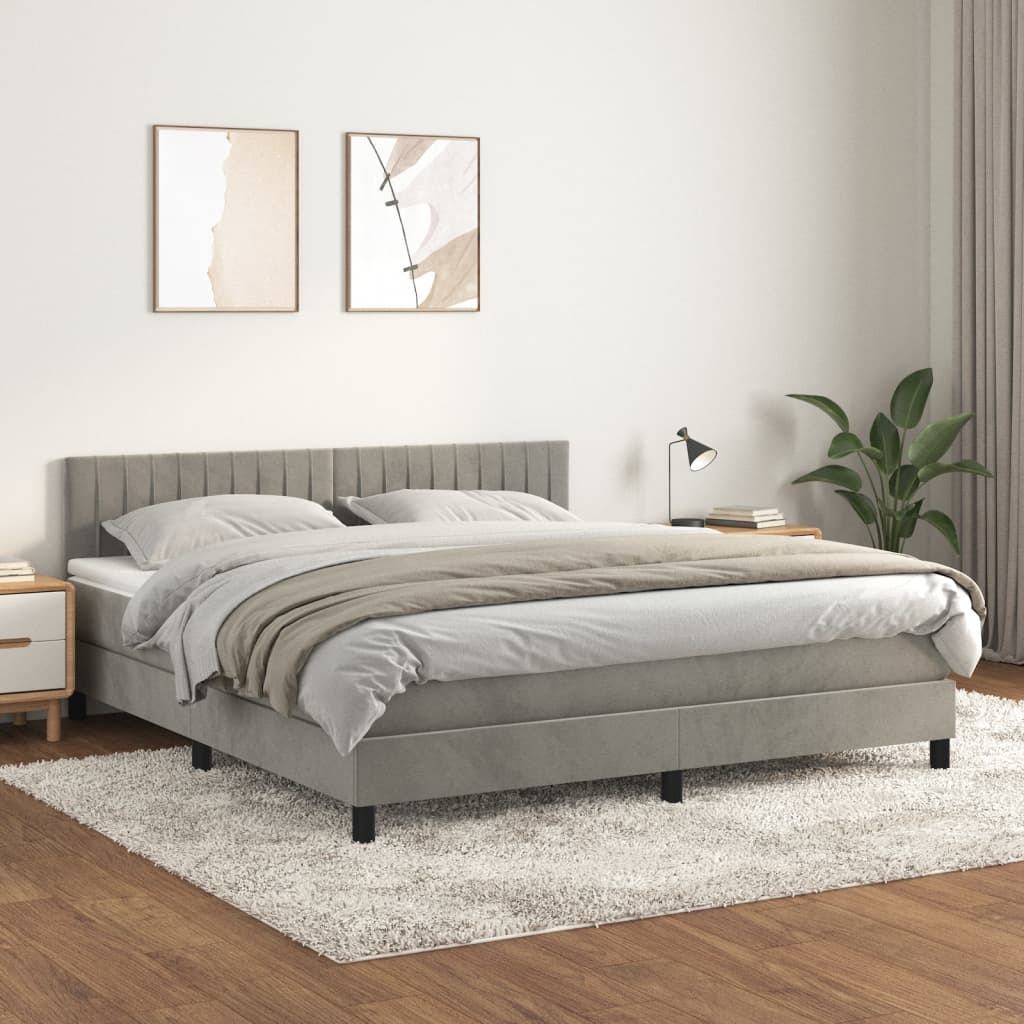 Sommier à lattes de lit et matelas Gris clair 160x200cm Velours - XIOS