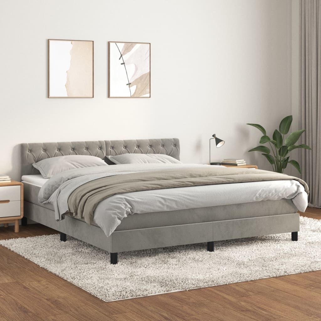 Sommier à lattes de lit et matelas Gris clair 160x200cm Velours