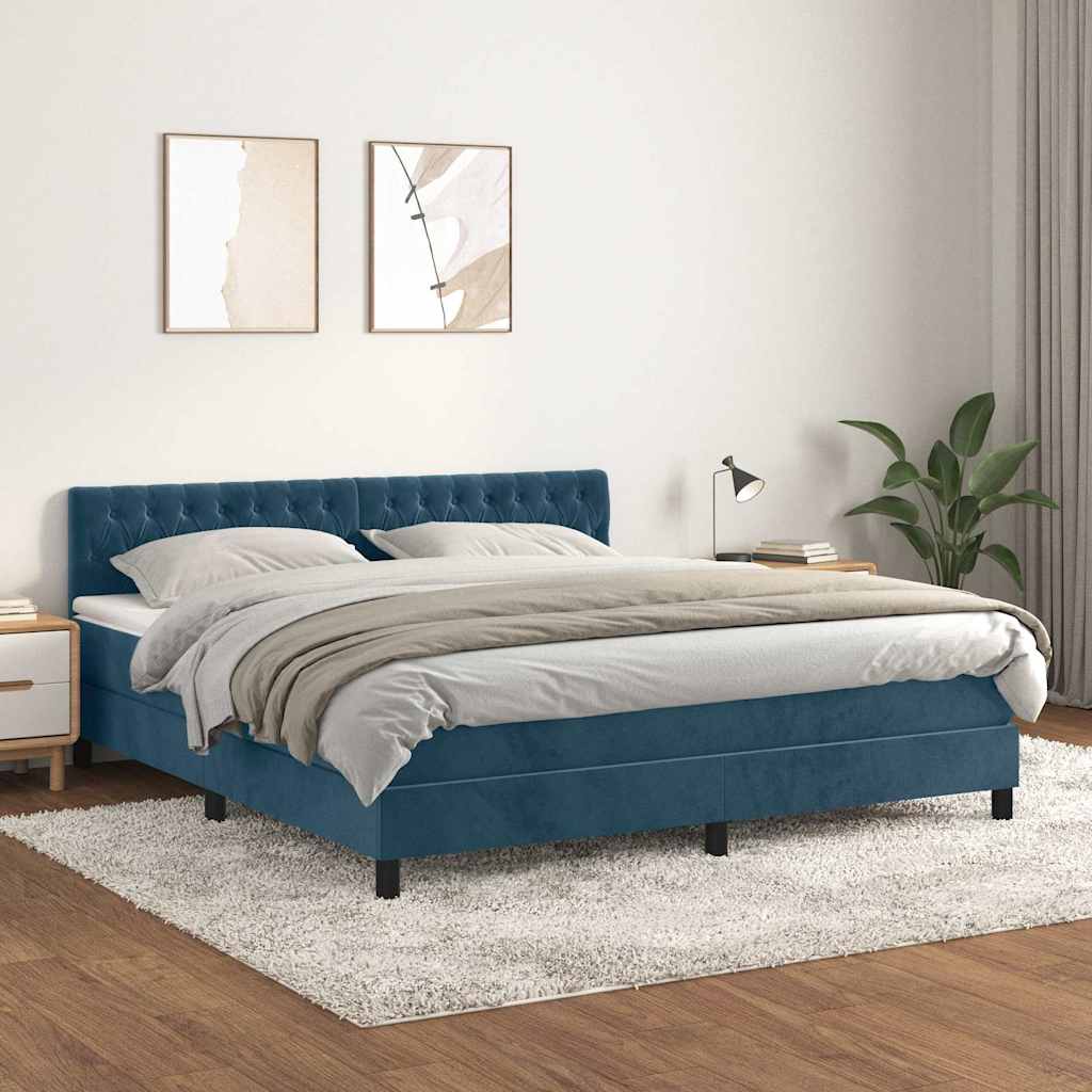 Sommier à lattes de lit et matelas Bleu foncé 180x200cm Velours