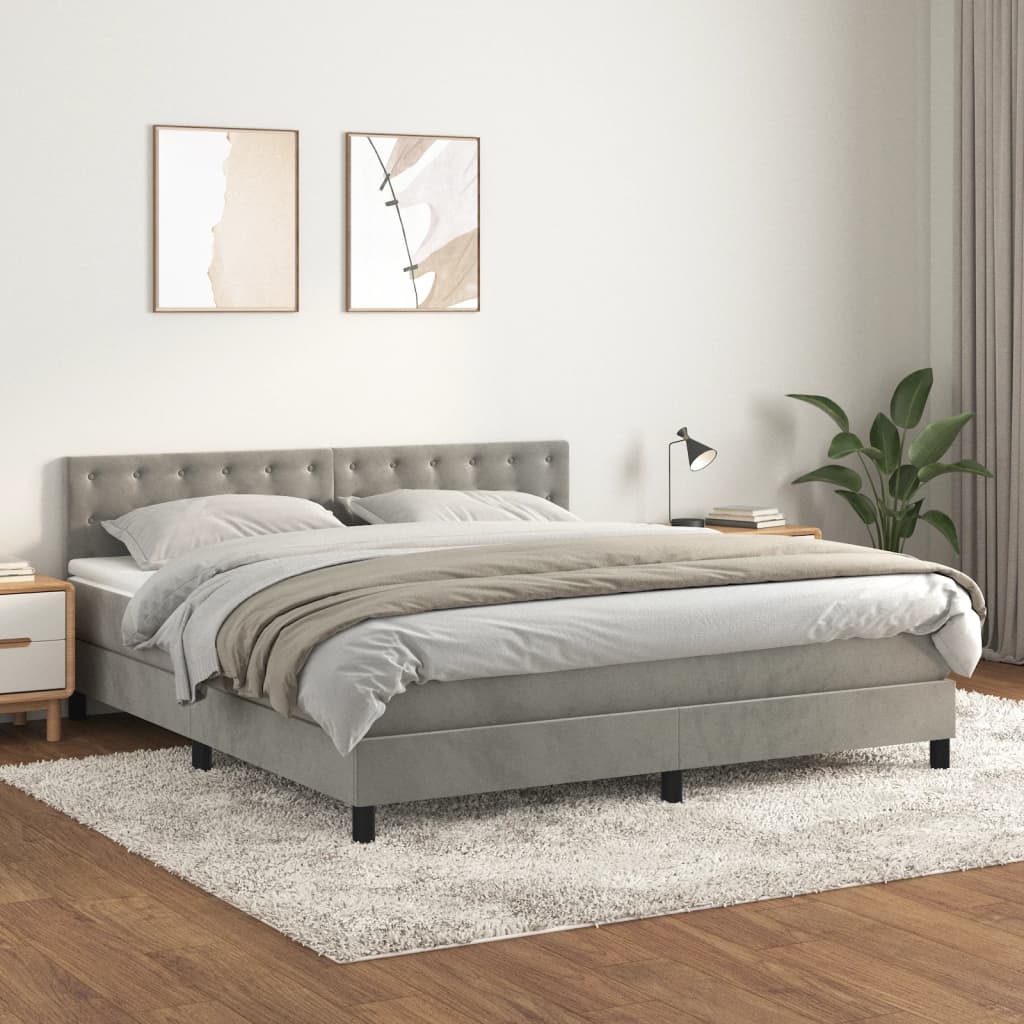 Sommier à lattes de lit et matelas Gris clair 180x200cm Velours - XIOS