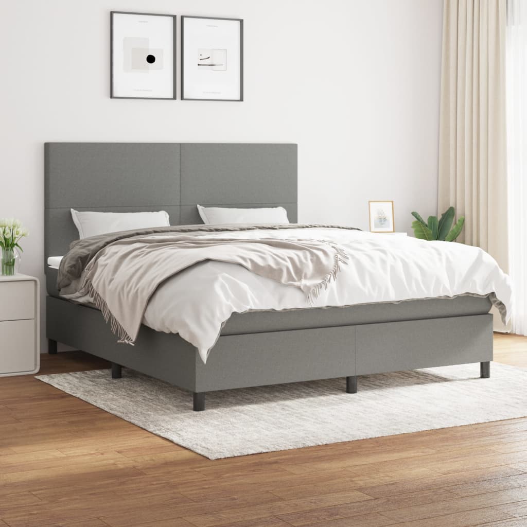 Sommier à lattes de lit avec matelas Gris foncé 160x200cm Tissu - XIOS