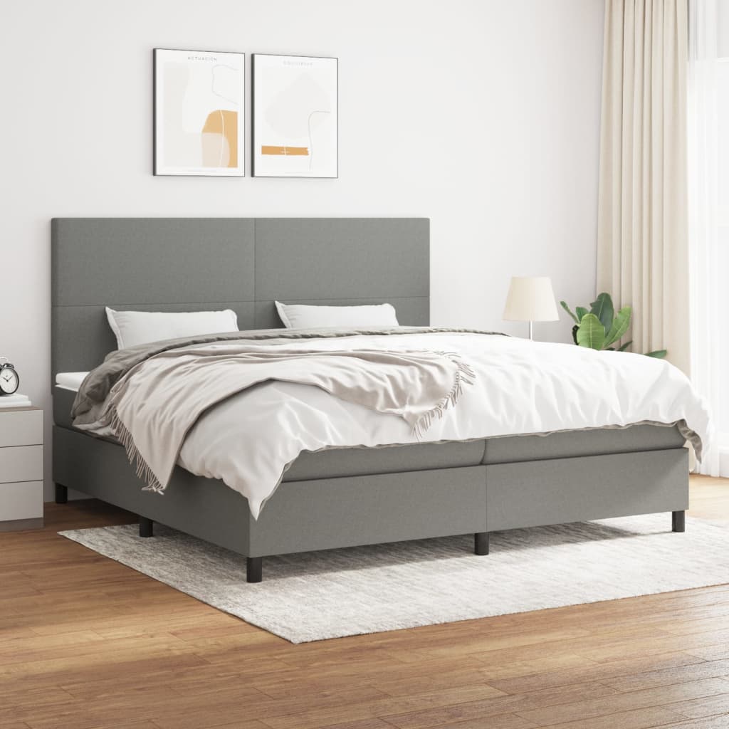 Sommier à lattes de lit avec matelas Gris foncé 200x200cm Tissu - XIOS