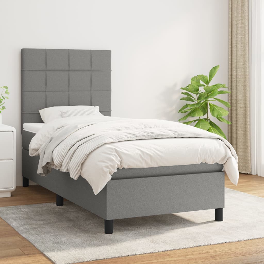Sommier à lattes de lit avec matelas Gris foncé 90x200 cm Tissu - XIOS
