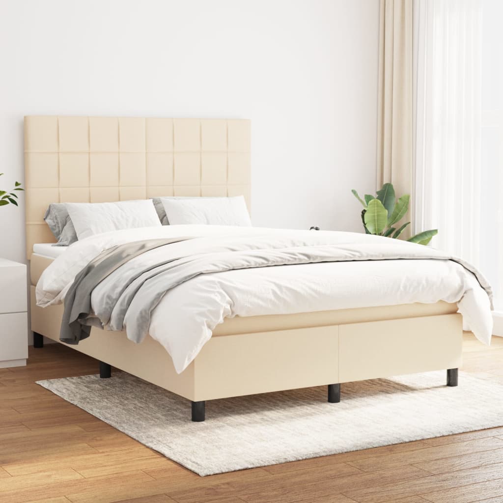 Sommier à lattes de lit avec matelas Crème 140x190 cm Tissu - XIOS
