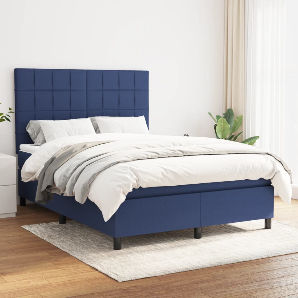 Sommier à lattes de lit avec matelas Bleu 140x190 cm Tissu - XIOS