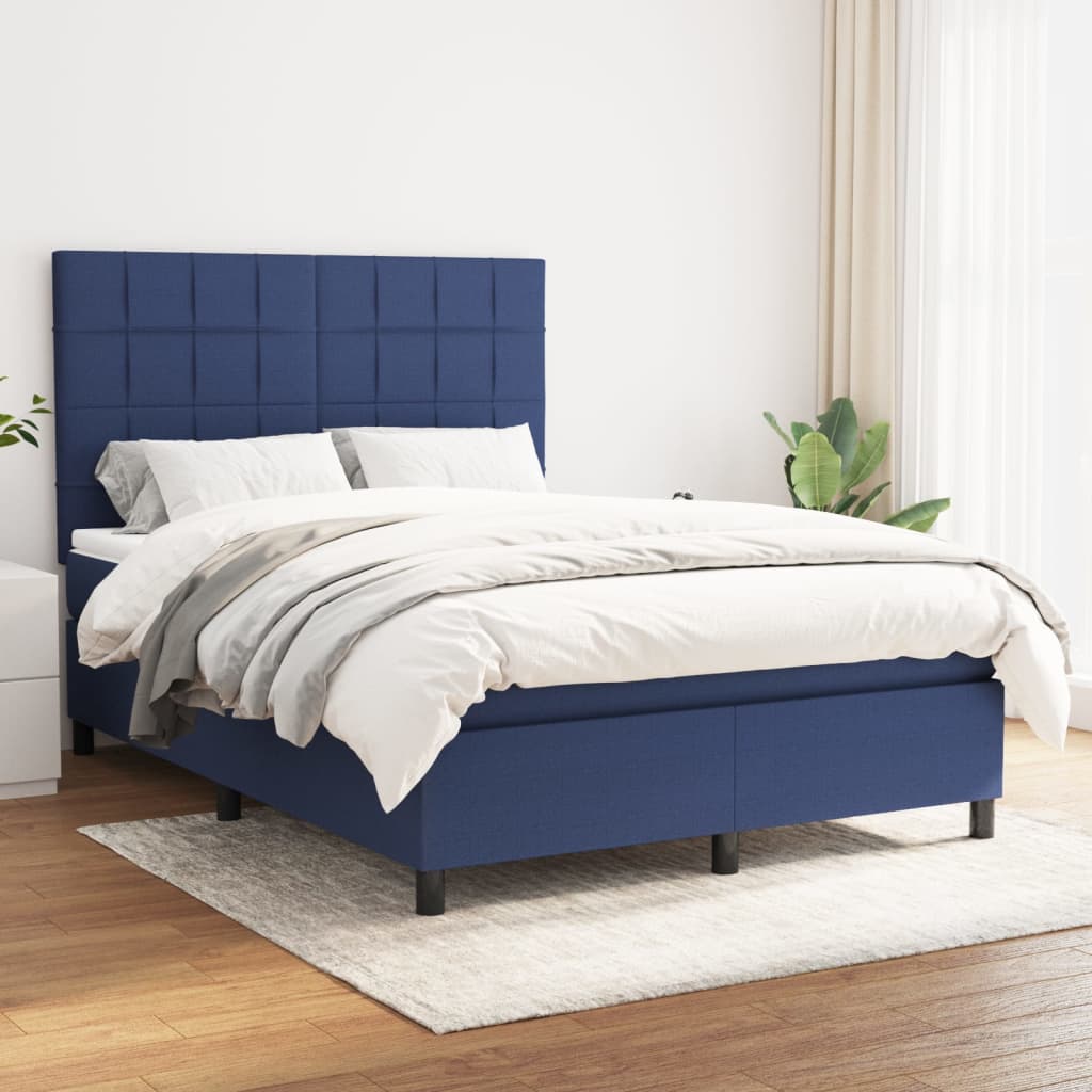 Sommier à lattes de lit avec matelas Bleu 140x200 cm Tissu - XIOS