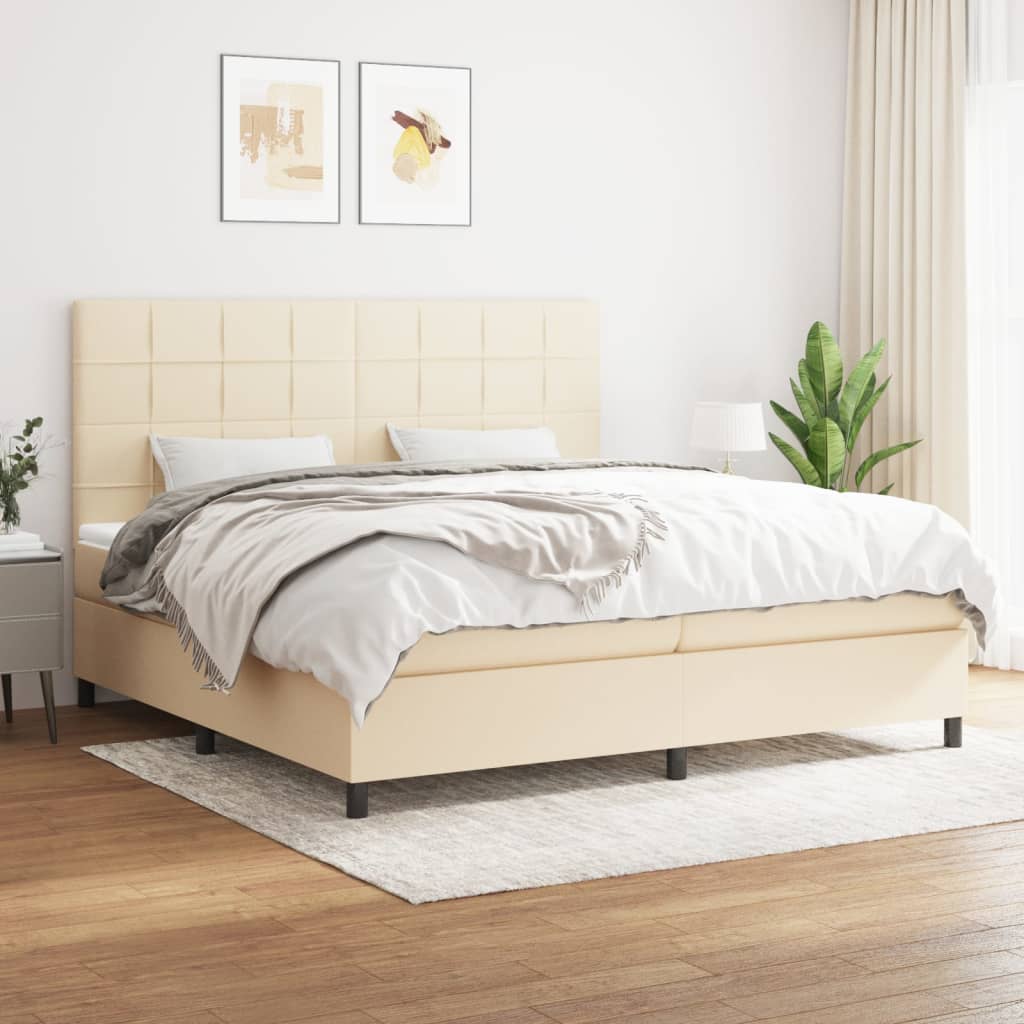Sommier à lattes de lit avec matelas Crème 200x200 cm Tissu - XIOS