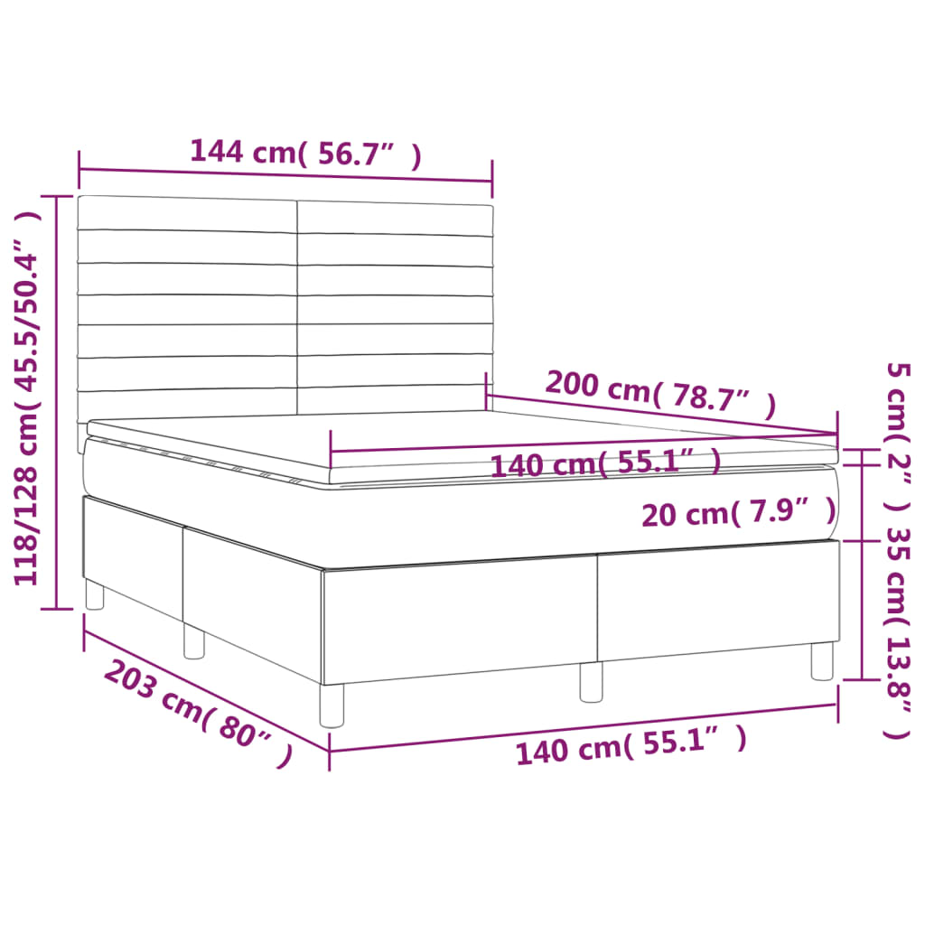 Sommier à lattes de lit avec matelas Gris foncé 140x200cm Tissu - XIOS