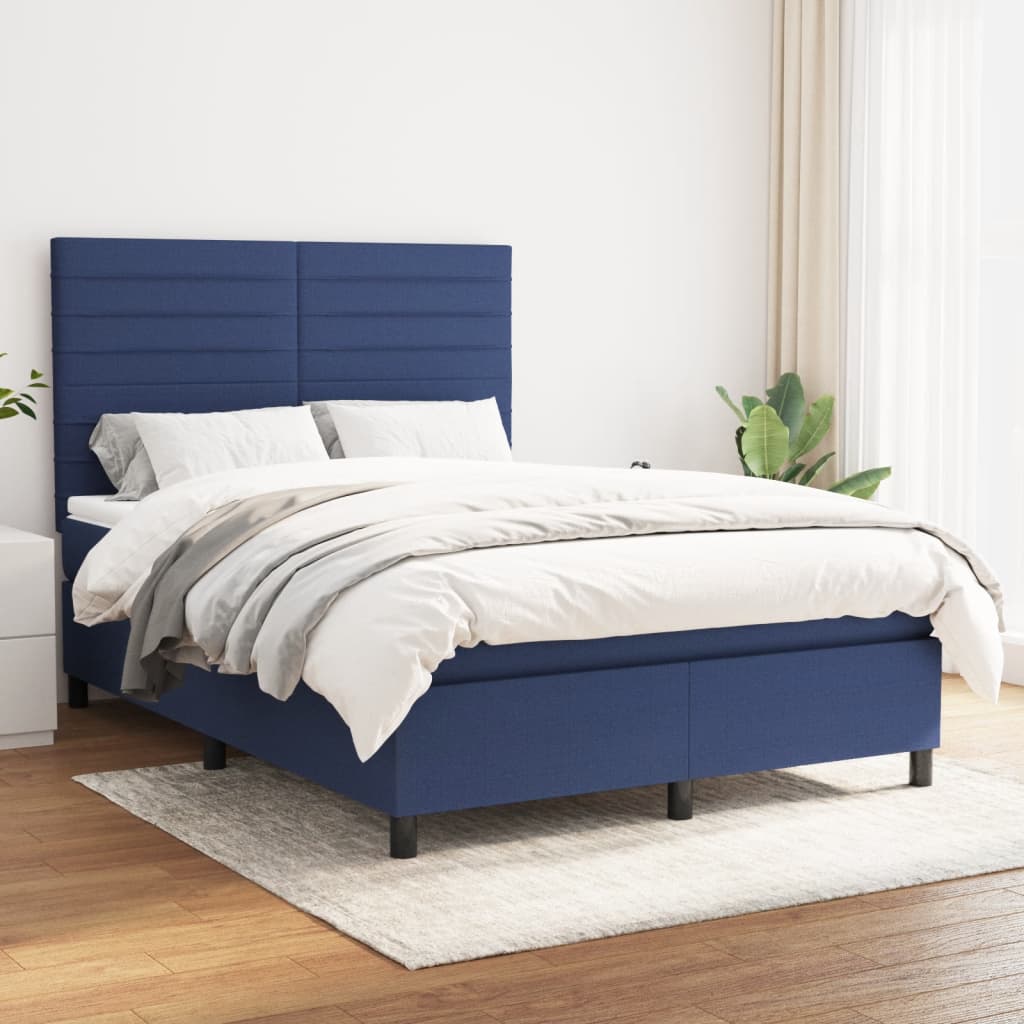 Sommier à lattes de lit avec matelas Bleu 140x200 cm Tissu - XIOS