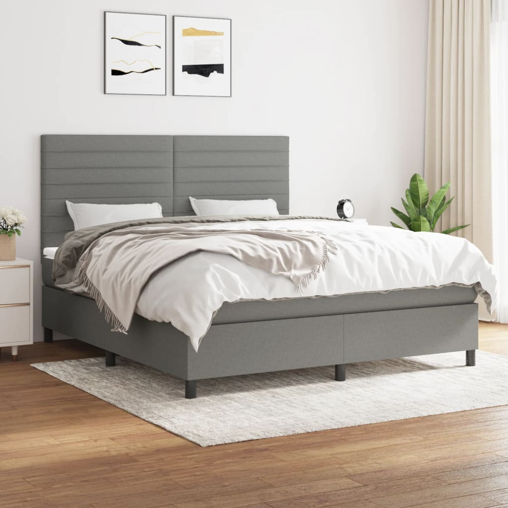 Sommier à lattes de lit avec matelas Gris foncé 160x200cm Tissu - XIOS