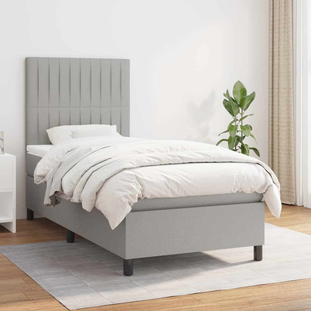 Sommier à lattes de lit et matelas Gris clair 90x190 cm Tissu - XIOS