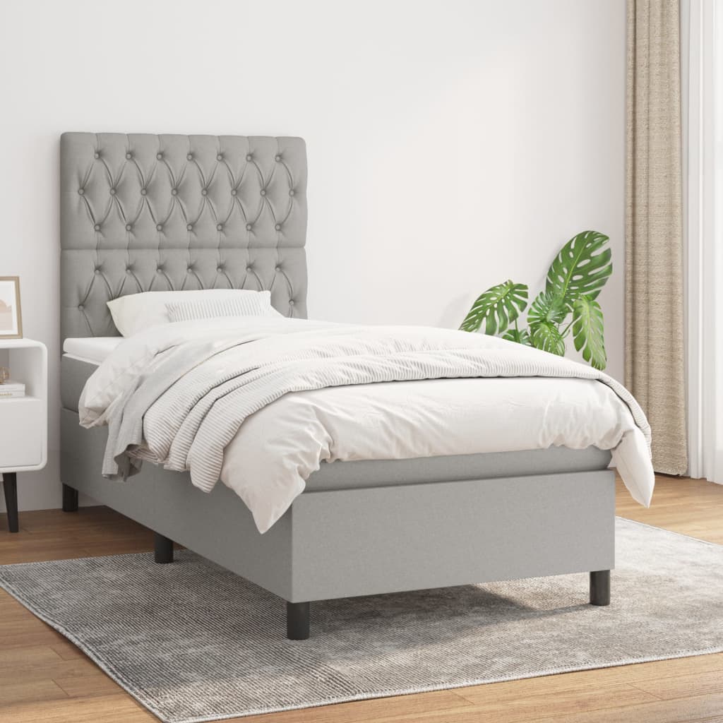 Sommier à lattes de lit et matelas Gris clair 90x190 cm Tissu - XIOS