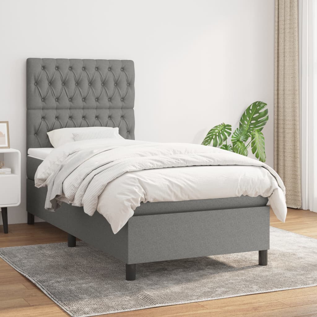 Sommier à lattes de lit et matelas Gris foncé 90x190 cm Tissu - XIOS