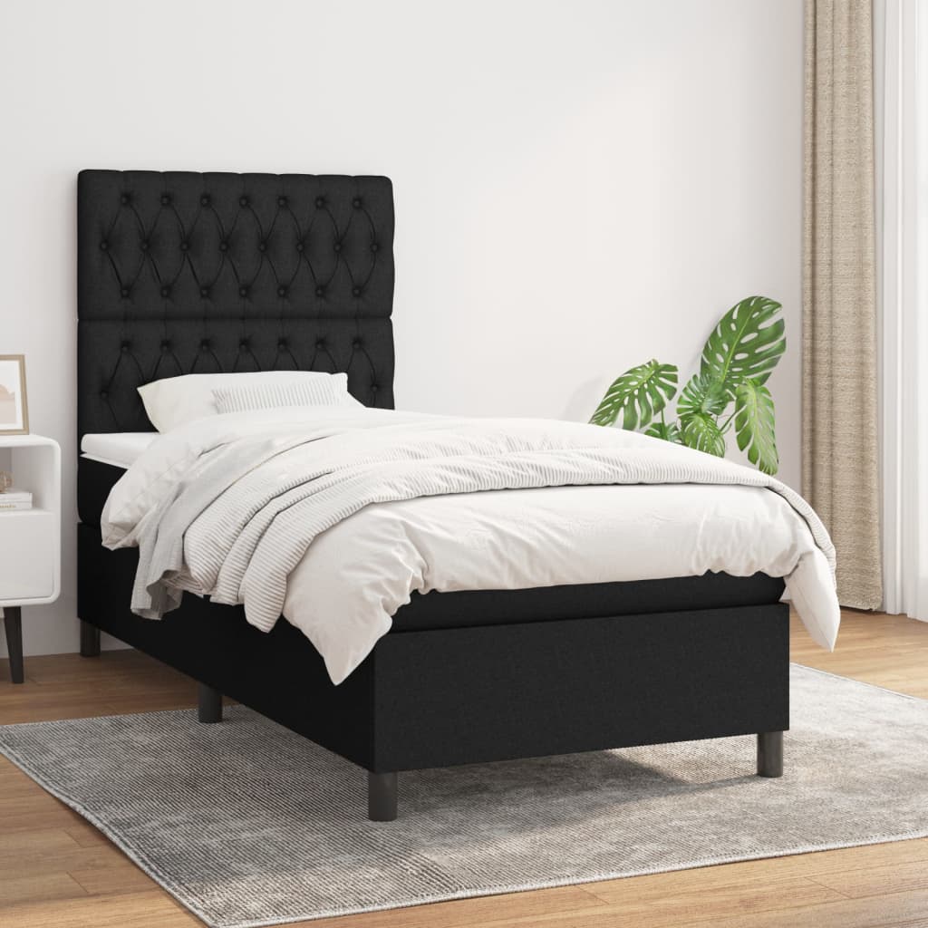 Sommier à lattes de lit avec matelas Noir 90x190 cm Tissu - XIOS