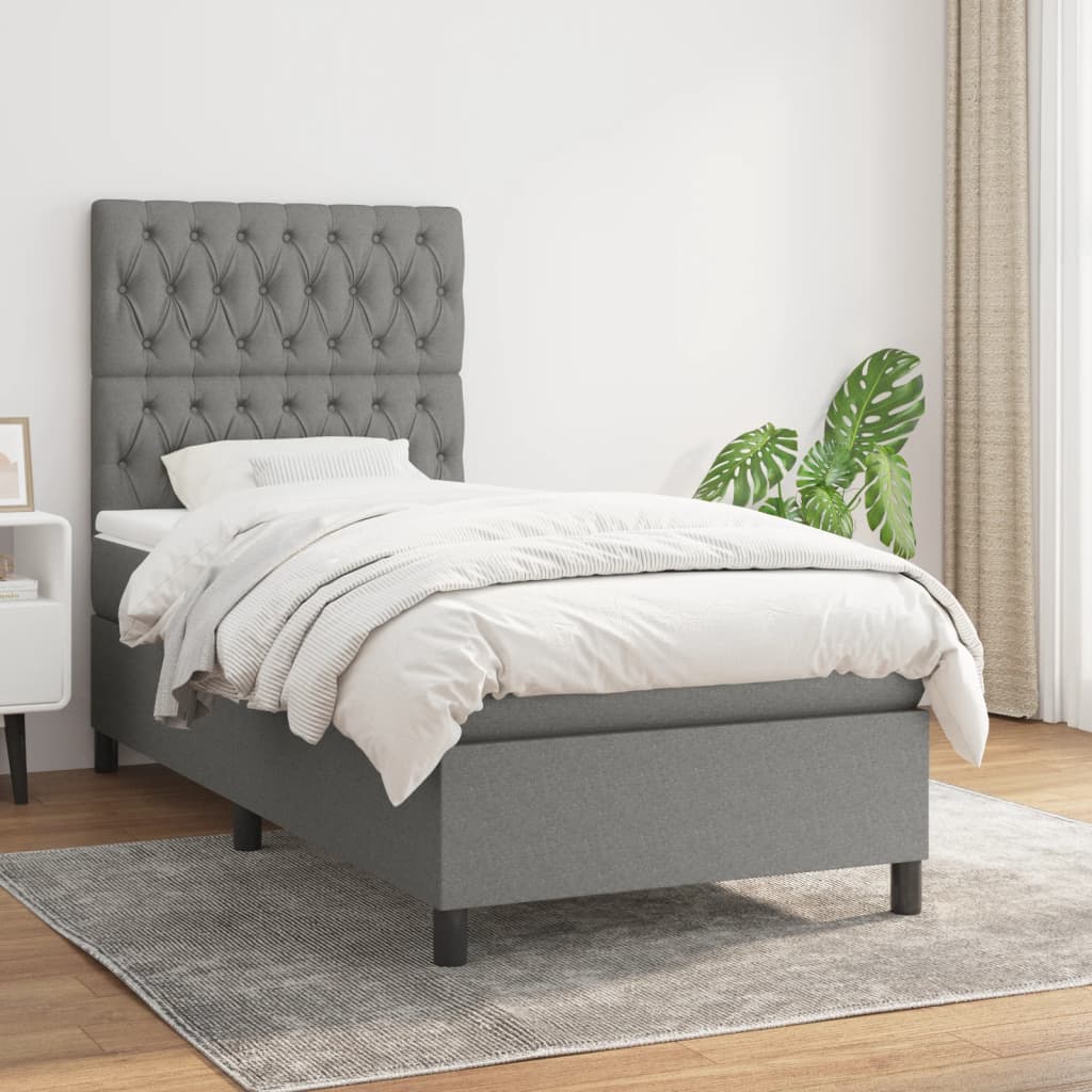 Sommier à lattes de lit avec matelas Gris foncé 100x200cm Tissu - XIOS