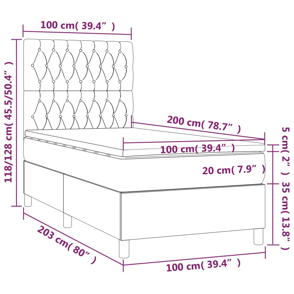 Sommier à lattes de lit avec matelas Crème 100x200 cm Tissu - XIOS