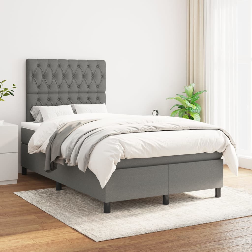 Sommier à lattes de lit avec matelas Gris foncé 120x200cm Tissu - XIOS