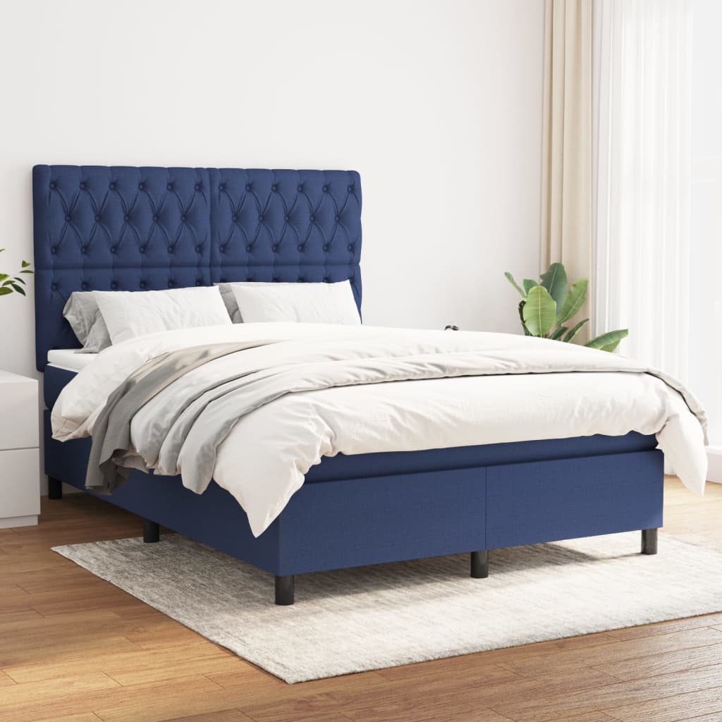 Sommier à lattes de lit avec matelas Bleu 140x190 cm Tissu - XIOS