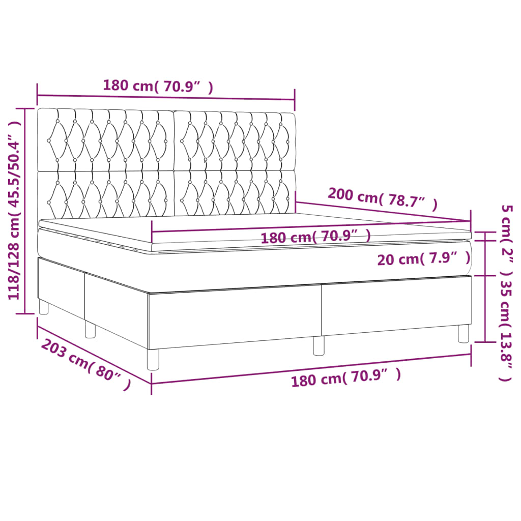 Sommier à lattes de lit avec matelas Gris foncé 180x200cm Tissu - XIOS