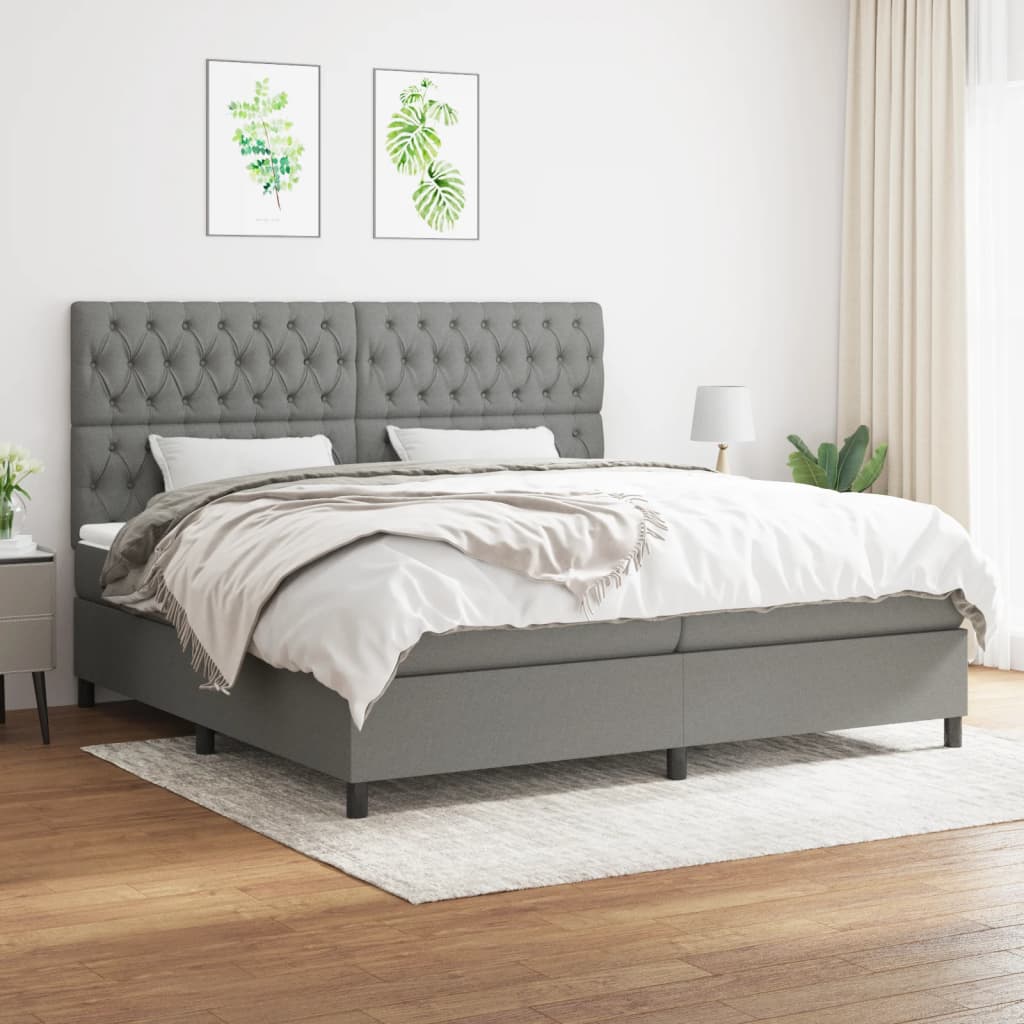Sommier à lattes de lit avec matelas Gris foncé 200x200cm Tissu - XIOS
