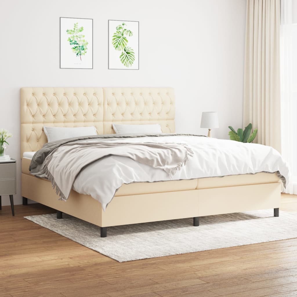 Sommier à lattes de lit avec matelas Crème 200x200 cm Tissu - XIOS