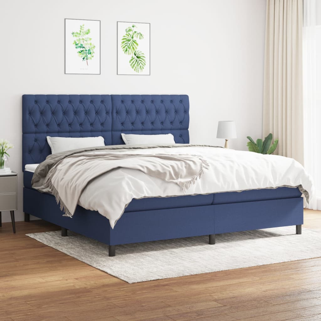 Sommier à lattes de lit avec matelas Bleu 200x200 cm Tissu - XIOS