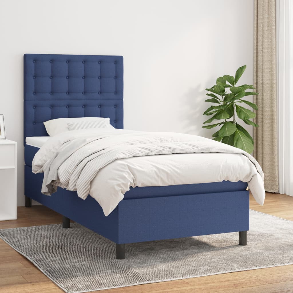 Sommier à lattes de lit avec matelas Bleu 90x190 cm Tissu - XIOS