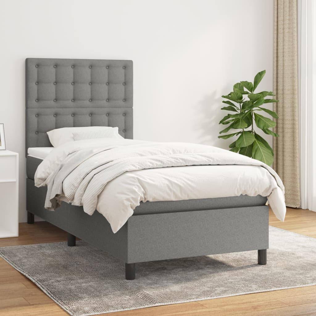 Sommier à lattes de lit avec matelas Gris foncé 90x200 cm Tissu - XIOS