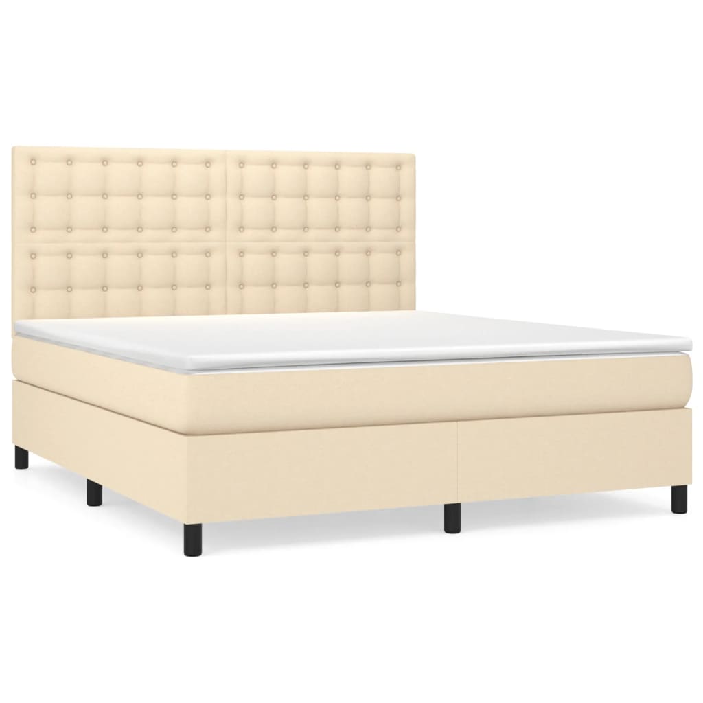 Sommier à lattes de lit avec matelas Crème 160x200 cm Tissu