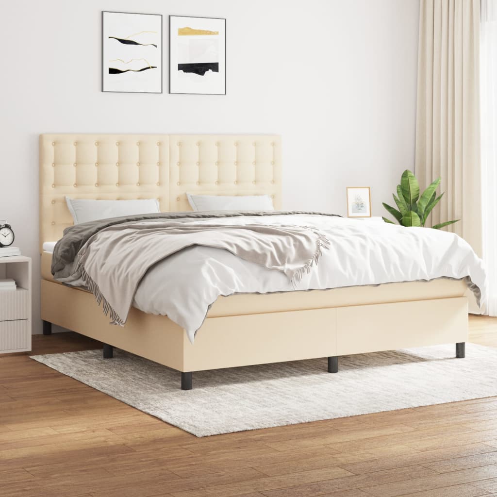 Sommier à lattes de lit avec matelas Crème 160x200 cm Tissu - XIOS