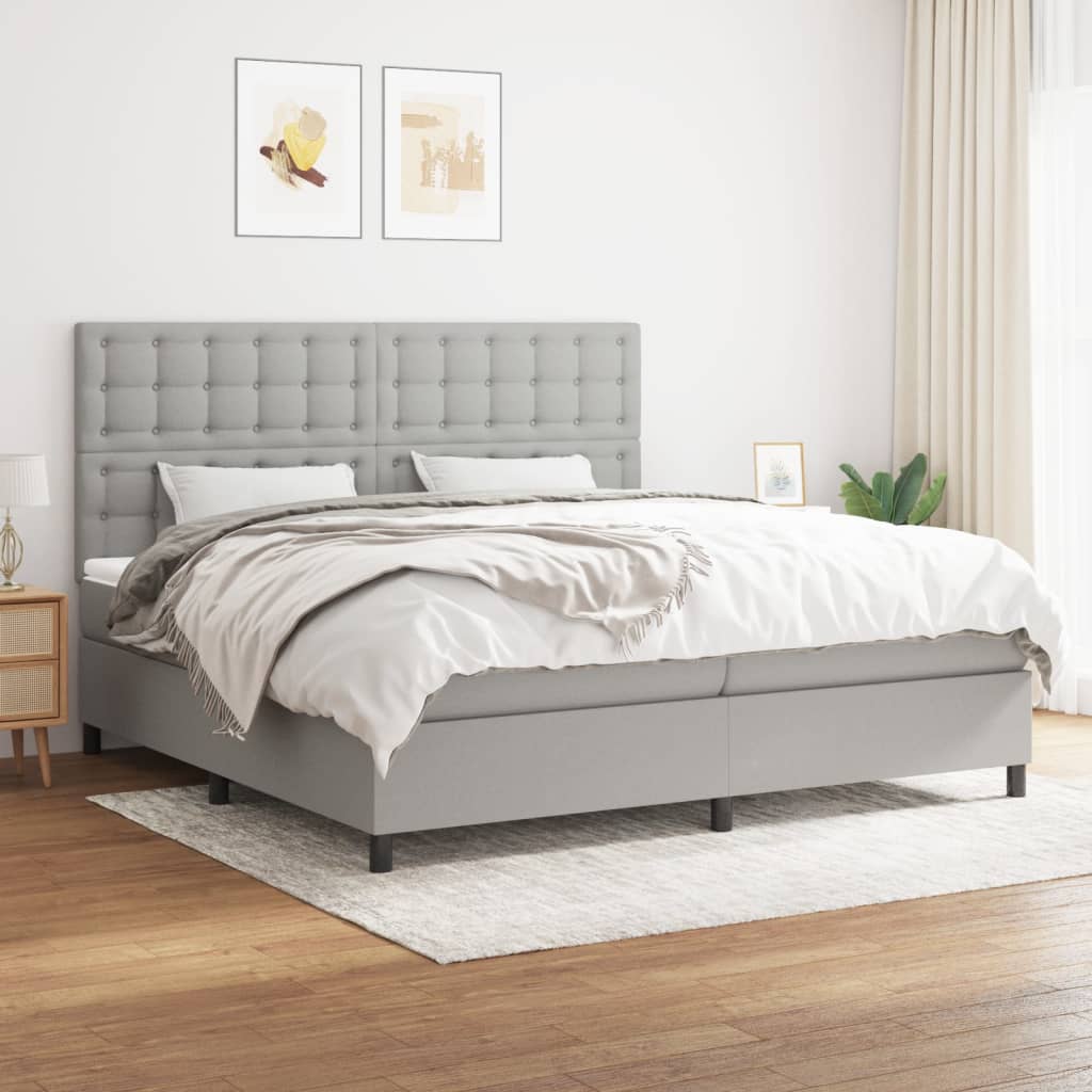 Sommier à lattes de lit avec matelas Gris clair 200x200cm Tissu - XIOS