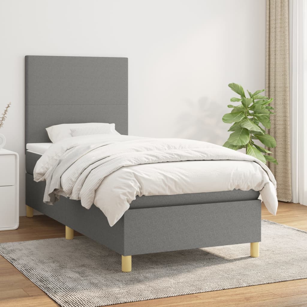 Sommier à lattes de lit avec matelas Gris foncé 90x200 cm Tissu - XIOS