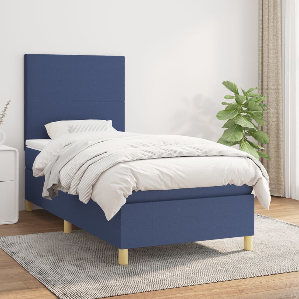 Sommier à lattes de lit avec matelas Bleu 100x200 cm Tissu - XIOS
