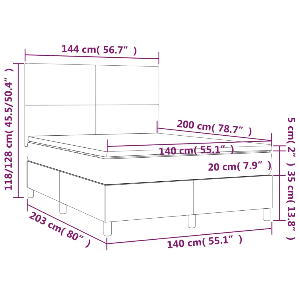 Sommier à lattes de lit avec matelas Noir 140x200 cm Tissu - XIOS
