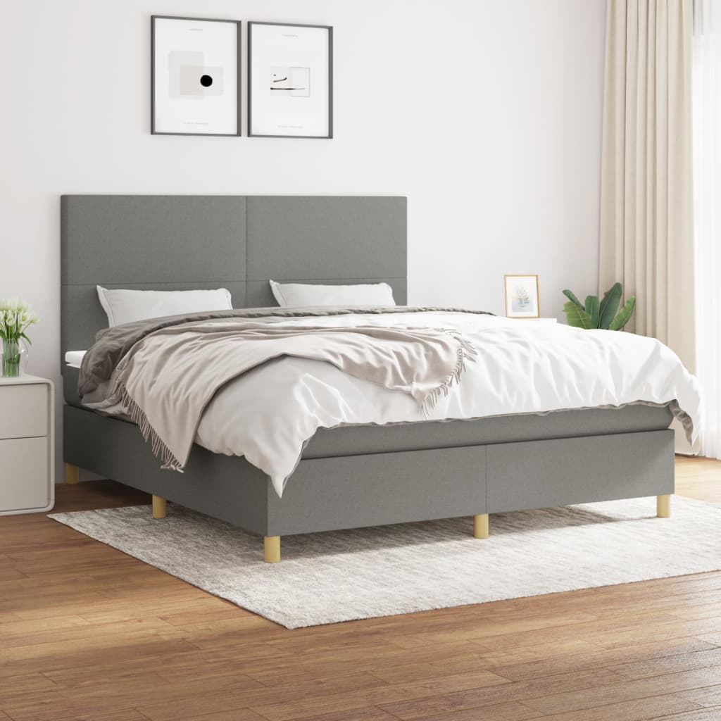 Sommier à lattes de lit avec matelas Gris foncé 160x200cm Tissu - XIOS