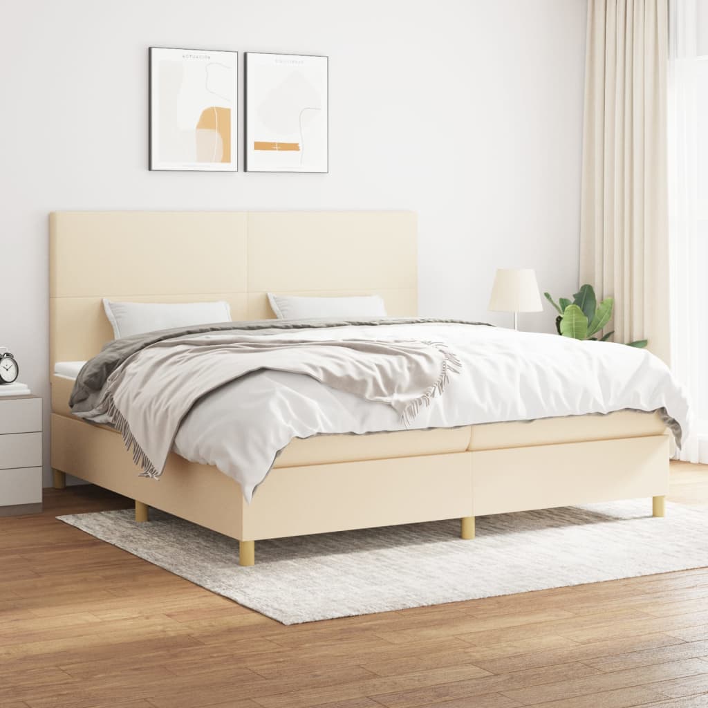 Sommier à lattes de lit avec matelas Crème 200x200 cm Tissu - XIOS