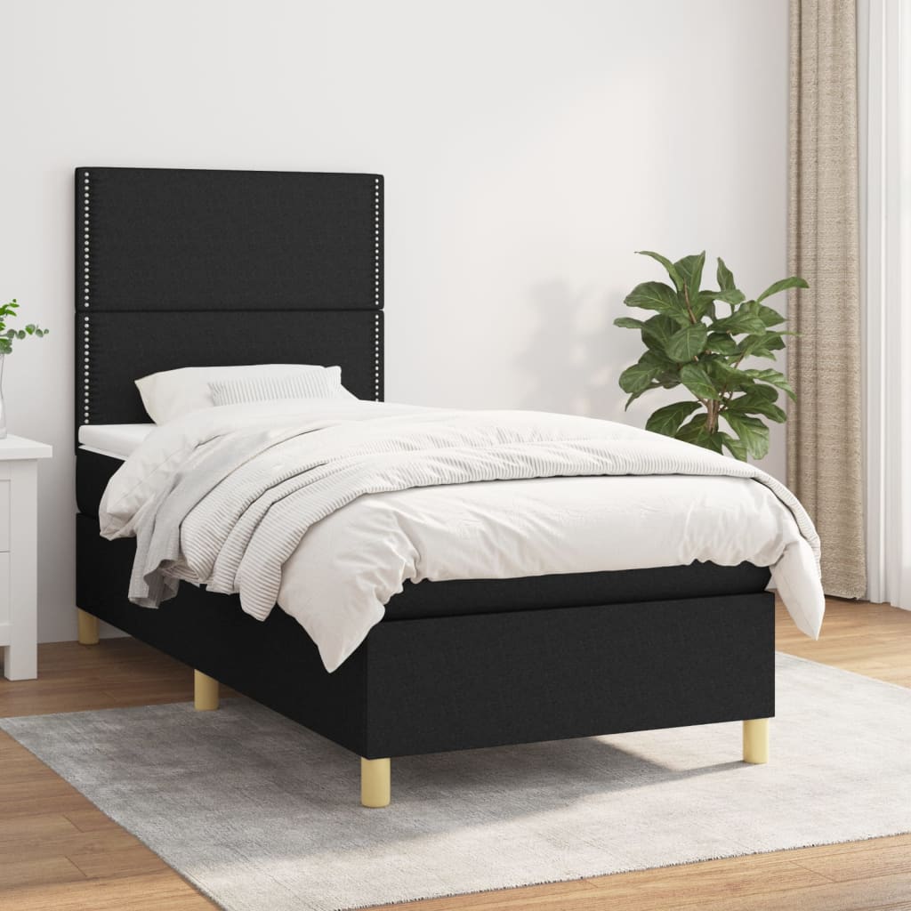 Sommier à lattes de lit avec matelas Noir 100x200 cm Tissu - XIOS