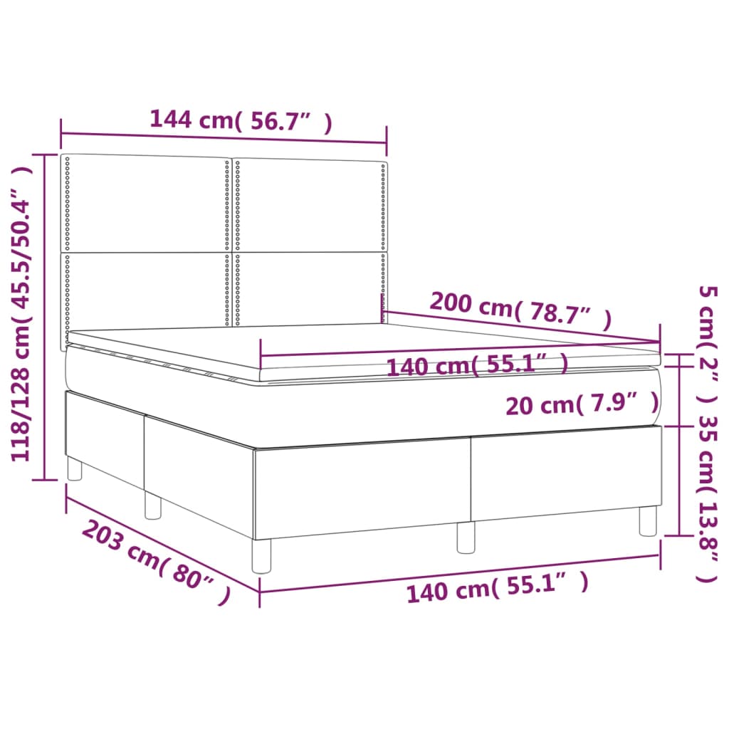 Sommier à lattes de lit avec matelas Gris clair 140x200cm Tissu - XIOS