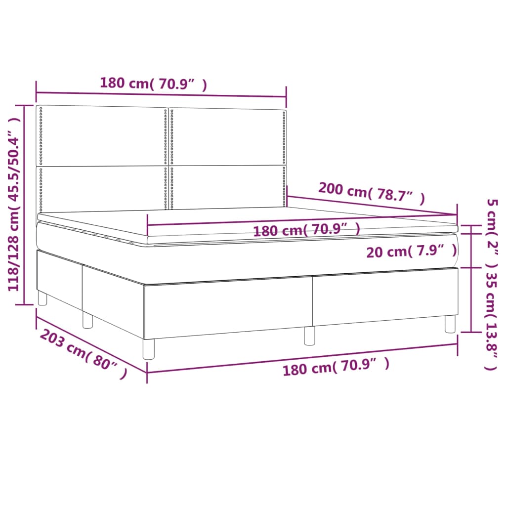 Sommier à lattes de lit avec matelas Gris foncé 180x200cm Tissu - XIOS