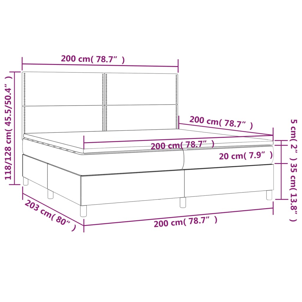 Sommier à lattes de lit avec matelas Gris foncé 200x200cm Tissu - XIOS