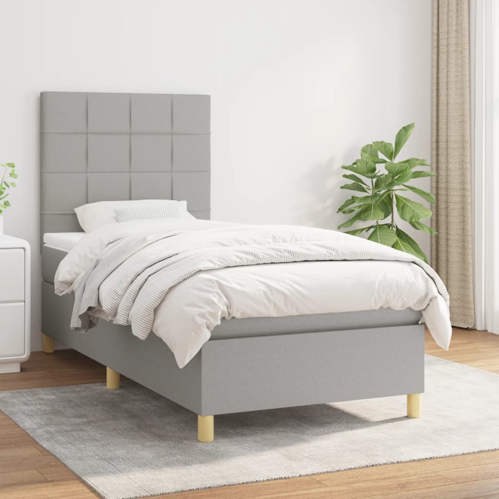 Sommier à lattes de lit et matelas Gris clair 90x190 cm Tissu - XIOS