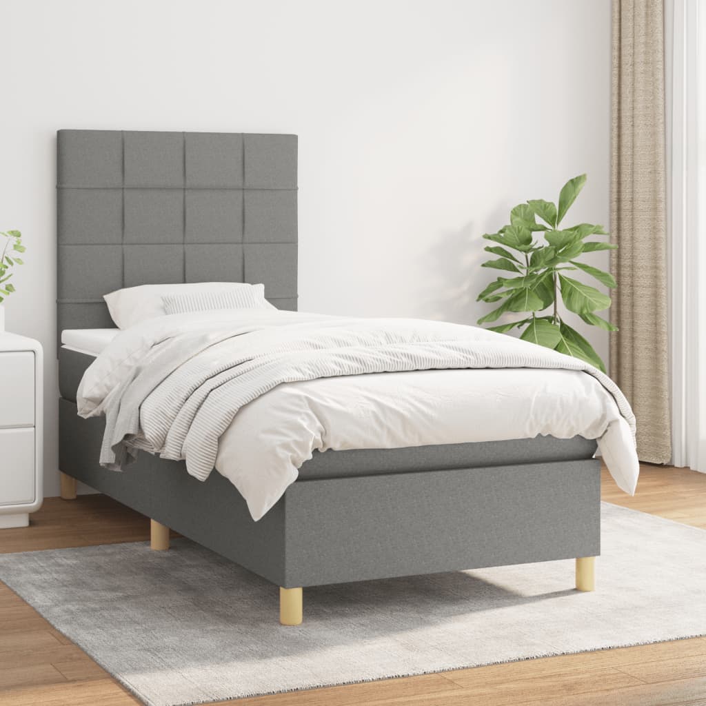 Sommier à lattes de lit avec matelas Gris foncé 90x200 cm Tissu - XIOS